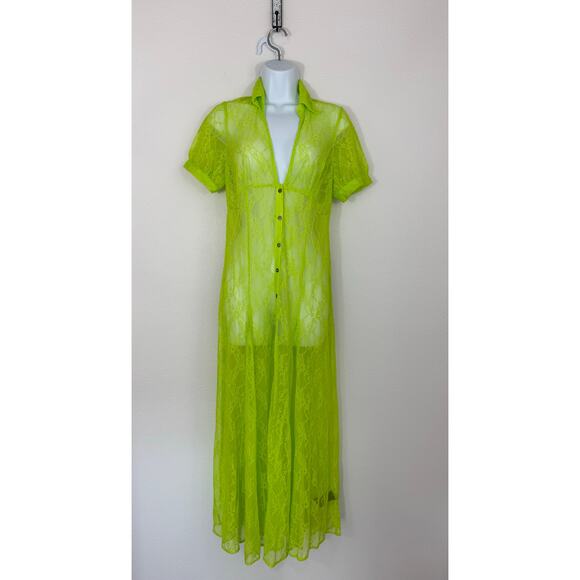 Urban Outfitters Neon Lace Sheer Maxi Shirt Dress - Size Small - NWT - Picture 2 of 8